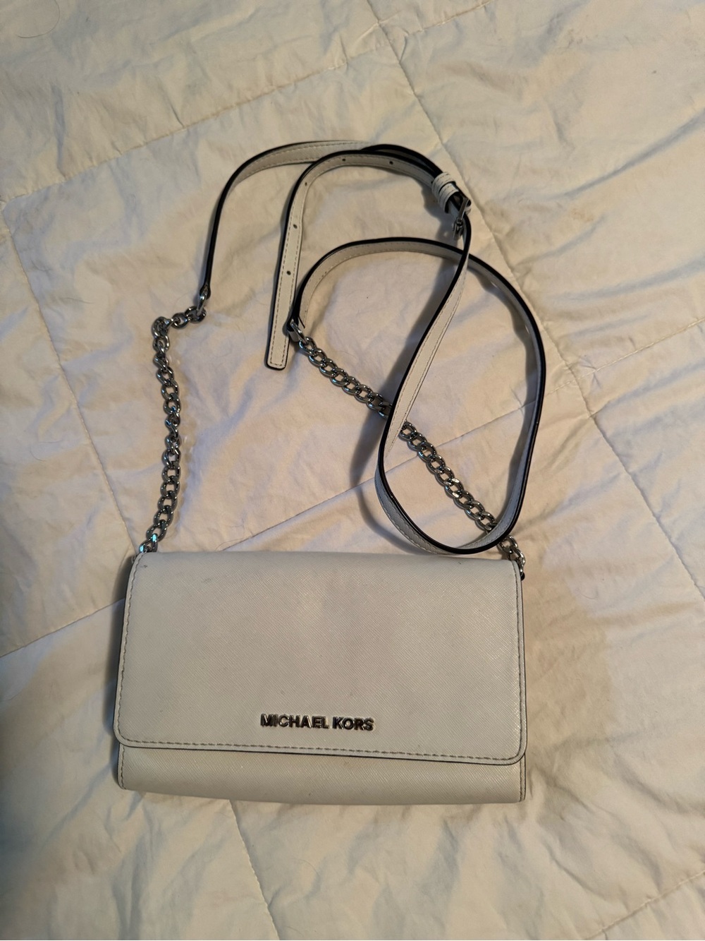 Michael Kors Cream Leather Chain-Strap Crossbody